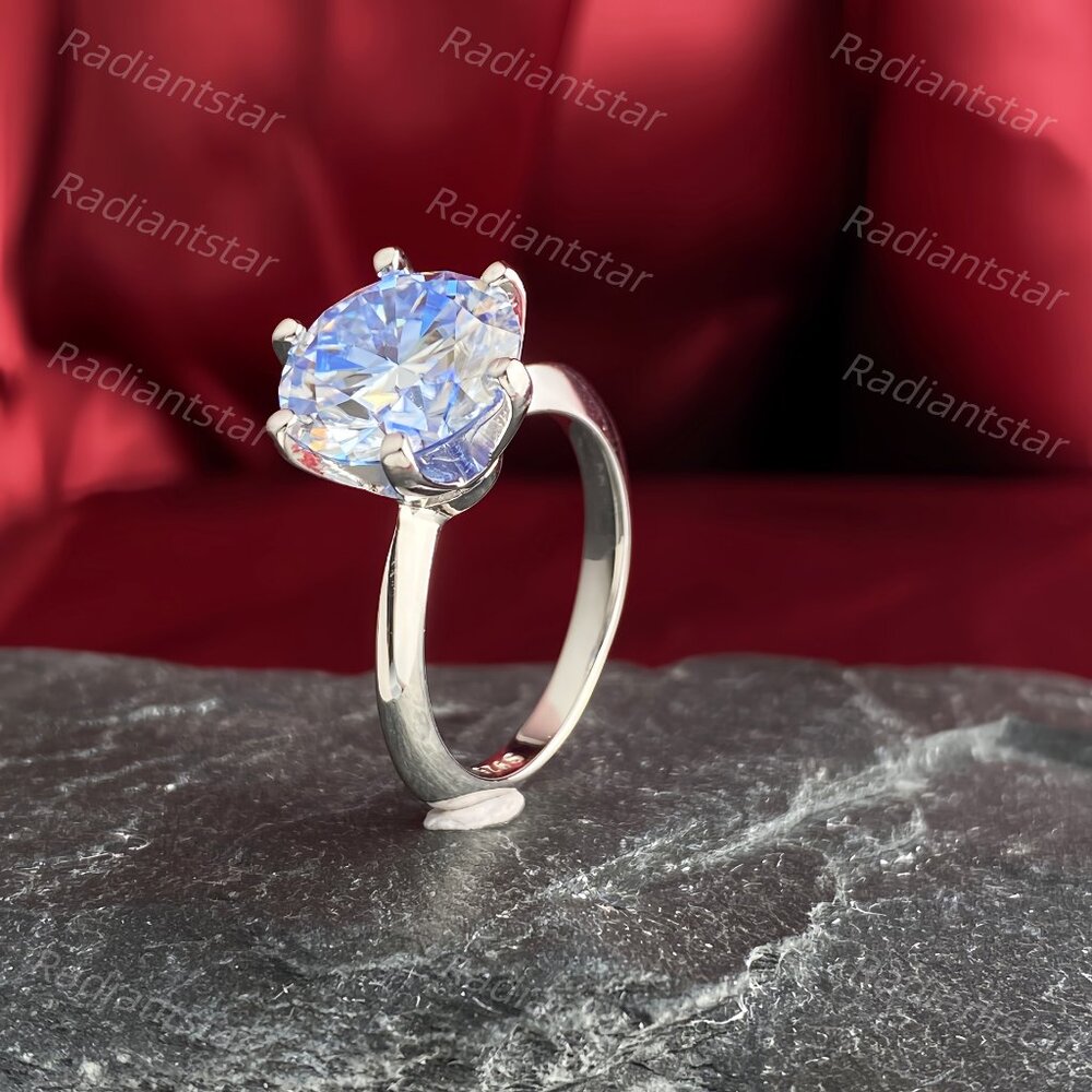 NEW Certified 5 ct. t.w. Royal Blue Moissanite Solitaire 6 Prong Ring - Picture 6 of 6